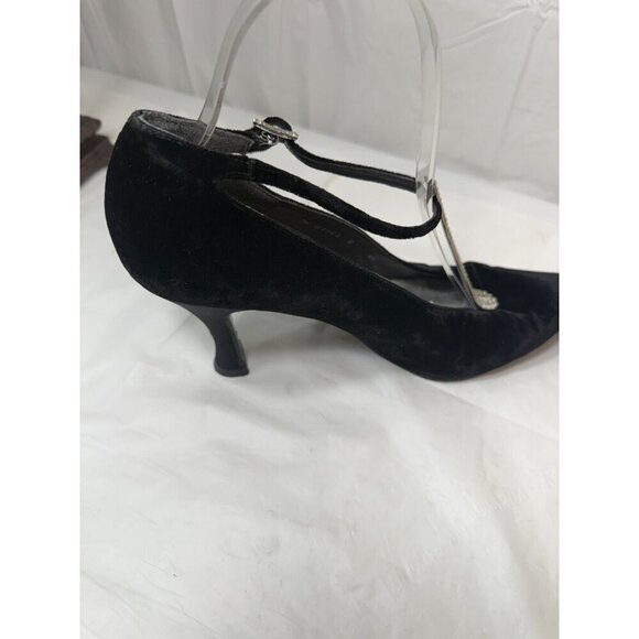 Stuart Weitzman Black velvet Slingback Heeled Pumps Size 9.5 with Rhinestones - Picture 4 of 14